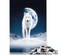 Puzzle da 500 pezzi Lupo Bianco Sotto la Luna invernale per adulti, Regali di Natale, Puzzle in Legno per adulti, giocattoli per l'intrattenimento Della famiglia (52x38 cm)