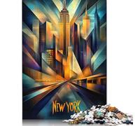 Puzzle da 500 pezzi New York Dynamic Cubism - Modern Geometric Skyline Jigsaw per adulti, Regali di Natale, gioco Educativo, sfida giocattolo 500 pezzi (52x38 cm)