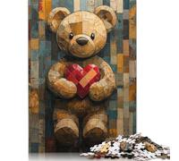 Puzzle da 500 pezzi raffigurante un orsacchiotto con un Cuore in Stile vetro colorato, per adulti, Regali di Natale, Puzzle per adulti e adolescenti, gioco Educativo (52x38 cm)