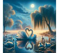 Puzzle de 100 Piezas,Cisnes del Lago de la Luz de la Luna Puzzle para Adultos,Un Desafiante Acertijo,Juegos de Rompecabezas para Toda la Familia,Rompecabezas Adultos DIY Arte