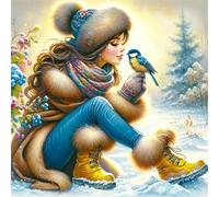 Puzzle de 100 Piezas,Pájaros de la Niña de Invierno Puzzle para Adultos,Un Desafiante Acertijo,Juegos de Rompecabezas para Toda la Familia,Rompecabezas Adultos DIY Arte