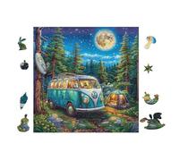 Puzzle De 100 Piezas para Adultos Autocaravana en el Bosque a la luz de la Luna 28x28cm Ideal para Actividades En Interiores Días De Lluvia Fines De Semana Tiempo En