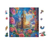 Puzzle De 100 Piezas para Adultos Big Ben 28x28cm Impresión Vibrante No DesFurgonetaecible Arte De PaRojo Enmarcable Ideal para Salón Dormitorio Regalo