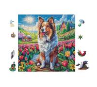 Puzzle De 100 Piezas para Adultos Border Collie en el Prado de Flores 28x28cm Decoración De Pared Enmarcable Detalles HD Claros Sin Polvo Experiencia De Montaje Fluida Egalo