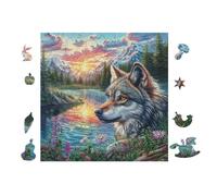 Puzzle De 100 Piezas para Adultos Bosque de la montaña de los Lobos 28x28cm Arte De PaRojo Enmarcable para Oficina Café Presentación Artística Única para Espacio Comercial
