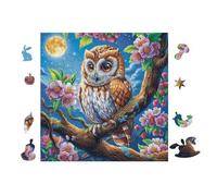 Puzzle De 100 Piezas para Adultos Búho en árbol de Flores at Moonlight 28x28cm Arte De Pared Enmarcable para Oficina Café Presentación Artística Única para Espacio Comercial