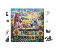 Puzzle De 100 Piezas para Adultos Caballos en el Prado de Flores 28x28cm Puzzle De Arteterapia Ideal para Salud Mental Alivio del Estrés Regulación Emocional Regalo Divertida