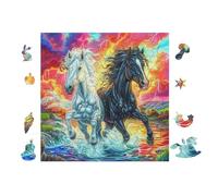 Puzzle De 100 Piezas para Adultos Caballos galopando en el Agua 28x28cm Actividad Vacaciones De Verano Ideal para Viaje Vacaciones Tiempo Libre En Casa Hobby Relajante