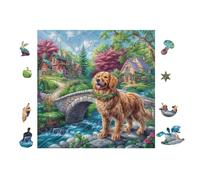 Puzzle De 100 Piezas para Adultos Cabaña de Golden Retriever 28x28cm Ideal para Actividades En Interiores Días De Lluvia Fines De Semana Tiempo En