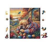 Puzzle De 100 Piezas para Adultos Cachorro BullPerro Francés with Eggs 28x28cm Nivel Intermedio para Mejora De Habilidades Ideal para Entrenamiento De Pensamiento Lógico