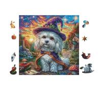 Puzzle De 100 Piezas para Adultos Cachorro Caniche with Witch Hat 28x28cm Ideal para Actividades En Interiores Días De Lluvia Fines De SeHombrea Tiempo En
