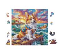 Puzzle De 100 Piezas para Adultos Cachorro Corgi on Playa Tropical 28x28cm Corte De Precisión Ajuste Rebabas Vínculo Padres-Hijos Juego Interactivo