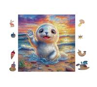 Puzzle De 100 Piezas para Adultos Cachorro de Foca en el océano 28x28cm Ideal para Actividades En Interiores Días De Lluvia Fines De SeHombrea Tiempo En