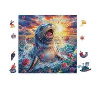 Puzzle De 100 Piezas para Adultos Cachorro de Foca en el océano 28x28cm Puzzle De Arteterapia Ideal para Salud Mental Alivio del Estrés Regulación Emocional Regalo Divertida