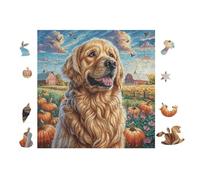 Puzzle De 100 Piezas para Adultos Cachorro Golden Retriever con Calabazas 28x28cm Decoración De Pared Enmarcable Detalles HD Claros Sin Polvo Experiencia De Montaje Fluida Egalo