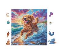 Puzzle De 100 Piezas para Adultos Cachorro Golden Retriever in Ocean 28x28cm Regalo del Día De La Madre para Mamá Hobby Relajante Divertido Tiempo Libre Decoración del Hogar