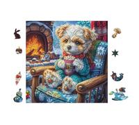 Puzzle De 100 Piezas para Adultos Cachorro Pomerania Junto a la Chimenea 28x28cm Corte De Precisión Ajuste Rebabas Vínculo Padres-Hijos Juego Interactivo
