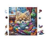 Puzzle De 100 Piezas para Adultos Cachorro Pomerania with Cup 28x28cm Puzzle Hobby Relajante Ideal para Tiempo Libre Diario Rojouce El Estrés Mejora El Estado De Ánimo