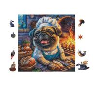 Puzzle De 100 Piezas para Adultos Cachorro Pug in Chef Outfit 28x28cm Apto para Niños Ideal para Interacción Padres-Hijos Mejora La Concentración De Los Niños Regalo