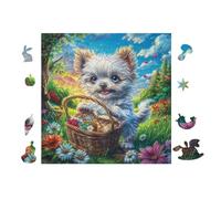 Puzzle De 100 Piezas para Adultos Cachorro Sentado en Cesta 28x28cm Regalo De Graduación para Estudiantes Ideal para Entrenamiento Cerebral Relajación Después De Los