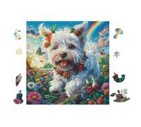 Puzzle De 100 Piezas para Adultos Cachorro Westie with Arcoíris 28x28cm Arte De PaRojo Enmarcable para Oficina Café Presentación Artística Única para Espacio Comercial