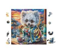 Puzzle De 100 Piezas para Adultos Cachorro Yorkshire with Tea 28x28cm Actividad Vacaciones De Verano Ideal para Viaje Vacaciones Tiempo Libre En Casa Hobby Relajante