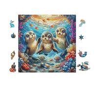 Puzzle De 100 Piezas para Adultos Cachorros de Foca en el océano 28x28cm Cochetón Grueso Resistente Impresión HD Alivio del Estrés Ideal para Hobby Ocio En Casa Noches