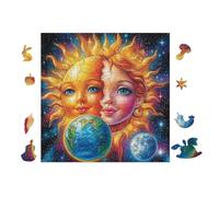 Puzzle De 100 Piezas para Adultos Caras de Sol y Luna con la Tierra 28x28cm Alto Nivel De Dificultad para Jugadores AFurgonetazados Ideal para Entrenamiento De Habilidades Desafíate