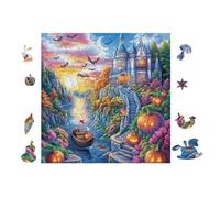 Puzzle De 100 Piezas para Adultos Castillo with Pumpkins 28x28cm Arte De Pared Enmarcable para Oficina Café Presentación Artística Única para Espacio Comercial