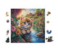 Puzzle De 100 Piezas para Adultos Cat in Jardín de Flores 28x28cm Regalo del Día del Padre para Papá Alivio del Estrés Puzzle Desafiante Relajación Diaria