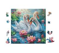 Puzzle De 100 Piezas para Adultos Cisnes forHombredo un corazón en el Estanque de lotos 28x28cm Montaje Fácil para Principiantes Ideal para Niños Adolescentes Mejora La Destreza Hombreual Regalo