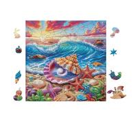 Puzzle De 100 Piezas para Adultos Concha Marina en la Playa 28x28cm Puzzle De Arteterapia Ideal para Salud Mental Alivio del Estrés Regulación Emocional Regalo Divertida