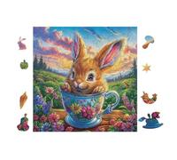 Puzzle De 100 Piezas para Adultos Conejo in Teacup 28x28cm Regalo De San Valentín para Parejas Actividad De Vínculo Divertida Experiencia De Montaje Fluida