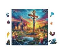 Puzzle De 100 Piezas para Adultos Cruz con Velas 28x28cm Regalo De Acción De Gracias para Familia Ideal para Tiempo De Reunión Actividad De Grupo Divertida