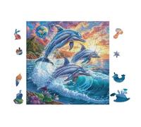 Puzzle De 100 Piezas para Adultos Delfines en el océano 28x28cm Regalo De San Valentín para Parejas Actividad De Vínculo Divertida Experiencia De Montaje Fluida
