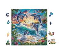 Puzzle De 100 Piezas para Adultos Delfines en una Ola oceánica 28x28cm Arte De Pared Enmarcable para Oficina Café Presentación Artística Única para Espacio Comercial