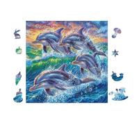Puzzle De 100 Piezas para Adultos Delfines en una Ola oceánicas 28x28cm Regalo De San Valentín para Parejas Actividad De Vínculo Divertida Experiencia De Montaje Fluida
