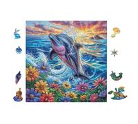 Puzzle De 100 Piezas para Adultos Delfines Saltando en el océano 28x28cm Impresión Vibrante No DesFurgonetaecible Arte De PaRojo Enmarcable Ideal para Salón Dormitorio Regalo