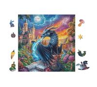 Puzzle De 100 Piezas para Adultos Dragón con Castillo en el Bosque de Flores 28x28cm Arte De PaRojo Enmarcable para Oficina Café Presentación Artística Única para Espacio Comercial