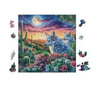 Puzzle De 100 Piezas para Adultos Familia de Lobos en el Bosque de la Luna 28x28cm Actividad De Noche De Fiesta Navidad Año Nuevo Reuniones Familia Amigos Tiempo