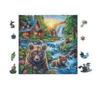 Puzzle De 100 Piezas para Adultos Familia de Osos en el Bosque Stream 28x28cm Puzzle Hobby Relajante Ideal para Tiempo Libre Diario Reduce El Estrés Mejora El Estado De Ánimo