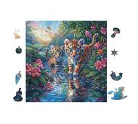 Puzzle De 100 Piezas para Adultos Familia de Tigres 28x28cm Impresión Vibrante No DesFurgonetaecible Arte De PaRojo Enmarcable Ideal para Salón Dormitorio Regalo