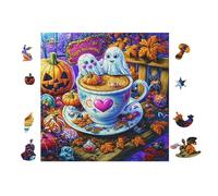 Puzzle De 100 Piezas para Adultos Fantasma en Taza de té 28x28cm Apto para Toda La Familia Ideal para Reuniones Fiestas Encuentros De Amigos Actividad De Grupo