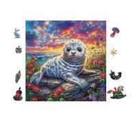 Puzzle De 100 Piezas para Adultos Foca Cachorro in Ocean 28x28cm Cartón Grueso Resistente Impresión HD Alivio del Estrés Ideal para Hobby Ocio En Casa Noches