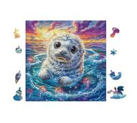Puzzle De 100 Piezas para Adultos Foca Cachorro in Ocean 28x28cm Regalo del Día del Padre para Papá Alivio del Estrés Puzzle Desafiante Relajación Diaria