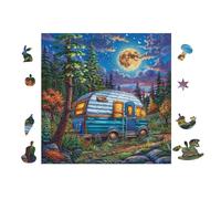 Puzzle De 100 Piezas para Adultos Furgoneta in Bosque a la luz de la Luna 28x28cm Actividad En Interiores Vacaciones De Invierno Días Fríos Tiempo En Familia Hobby