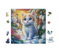 Puzzle De 100 Piezas para Adultos Gato con Flores 28x28cm Nivel Intermedio para Mejora De Habilidades Ideal para Entrenamiento De Pensamiento Lógico