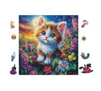 Puzzle De 100 Piezas para Adultos Gato con Flores 28x28cm Patrón Artístico Ideal para AHombretes del Arte Decoración De Pared Obra De Arte Coleccionable