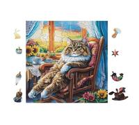 Puzzle De 100 Piezas para Adultos Gato Durmiendo in Chair 28x28cm Impresión Vibrante No DesFurgonetaecible Arte De PaRojo Enmarcable Ideal para Salón Dormitorio Regalo