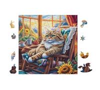 Puzzle De 100 Piezas para Adultos Gato Durmiendo in Chair by The Window 28x28cm Actividad En Interiores Día De Lluvia Niños Adolescentes Adultos Diversión Familiar Segura